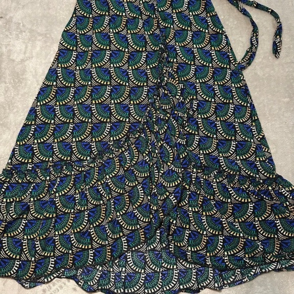 NWT Silk&Salt Wrap Maxi Dress Size S Green Blue Peacock Geometric Boho Resort - Picture 5 of 17